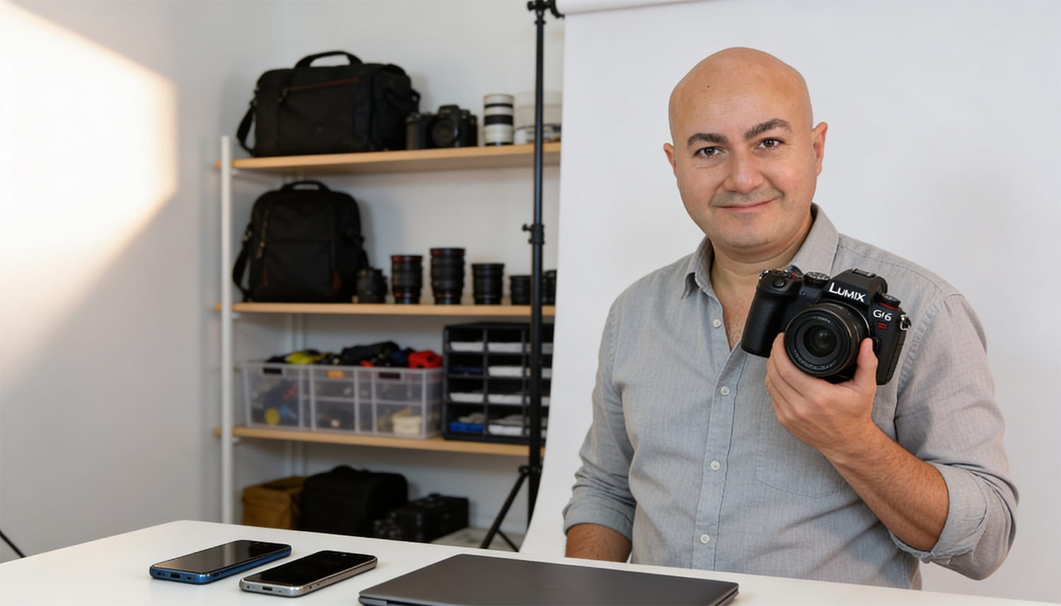 DanyNet holding Camera in hand at Studio
